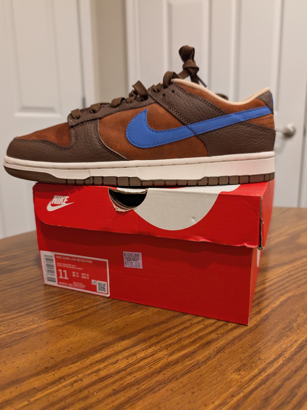 Nike Dunk Low Retro Premium - Brown with Blue Swoosh